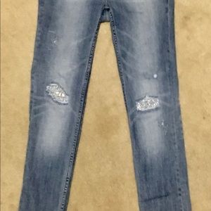 Rhinestone distressed slim jeans
